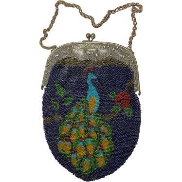 Antique handmade micro glass beaded peacock mosai… - image 1