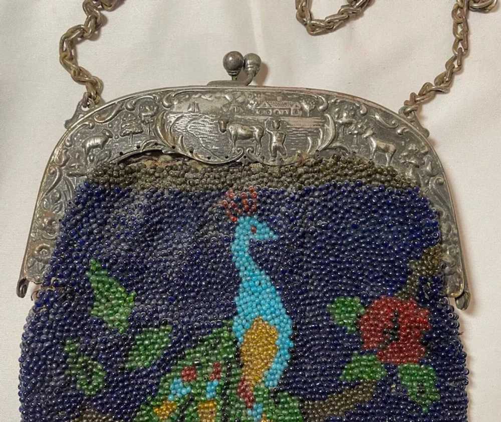 Antique handmade micro glass beaded peacock mosai… - image 3