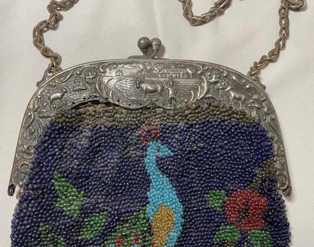 Antique handmade micro glass beaded peacock mosai… - image 4