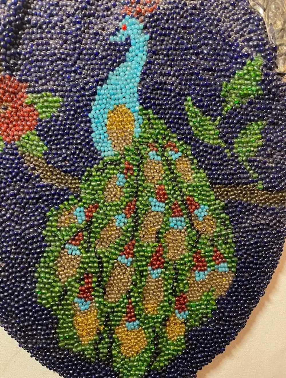 Antique handmade micro glass beaded peacock mosai… - image 7