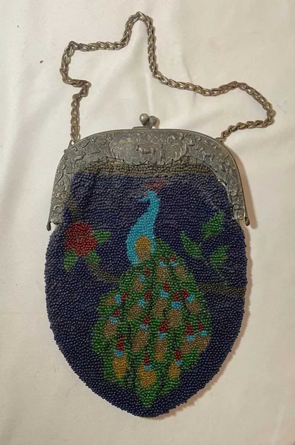 Antique handmade micro glass beaded peacock mosai… - image 9