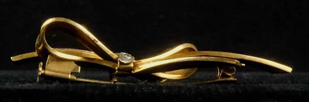 Mid-Century 14K Rose Gold Diamond Bow Pin - image 2
