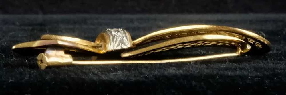 Mid-Century 14K Rose Gold Diamond Bow Pin - image 3
