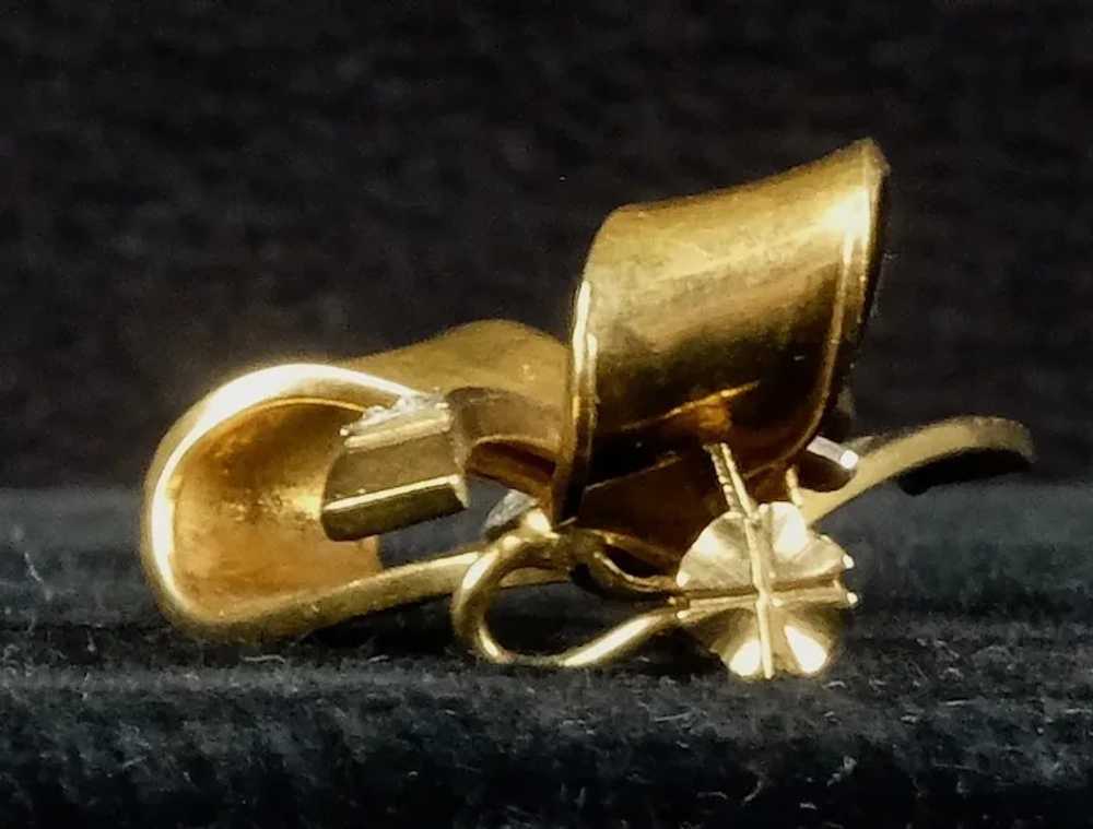 Mid-Century 14K Rose Gold Diamond Bow Pin - image 5