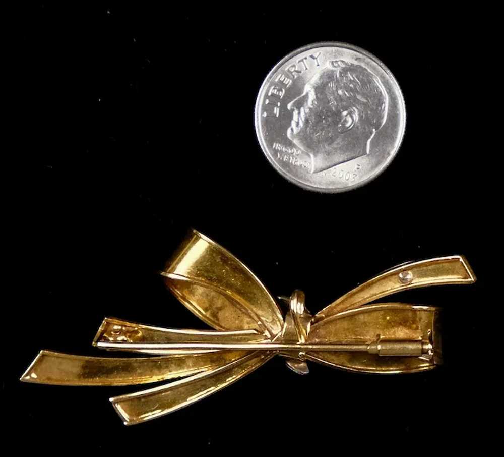 Mid-Century 14K Rose Gold Diamond Bow Pin - image 6