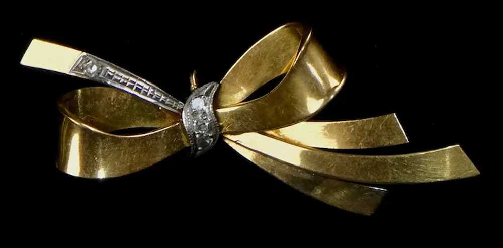 Mid-Century 14K Rose Gold Diamond Bow Pin - image 7