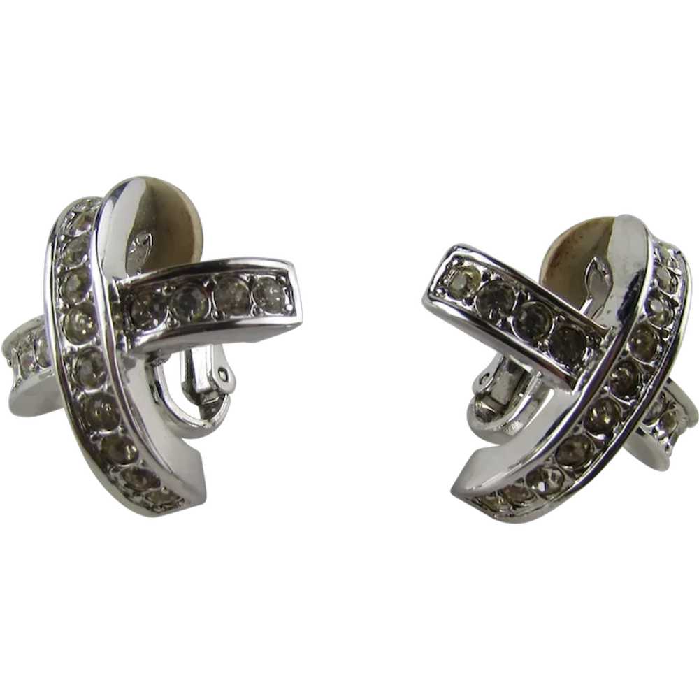 Nina Rici Silver Tone Clip On Earrings with Clear… - image 1