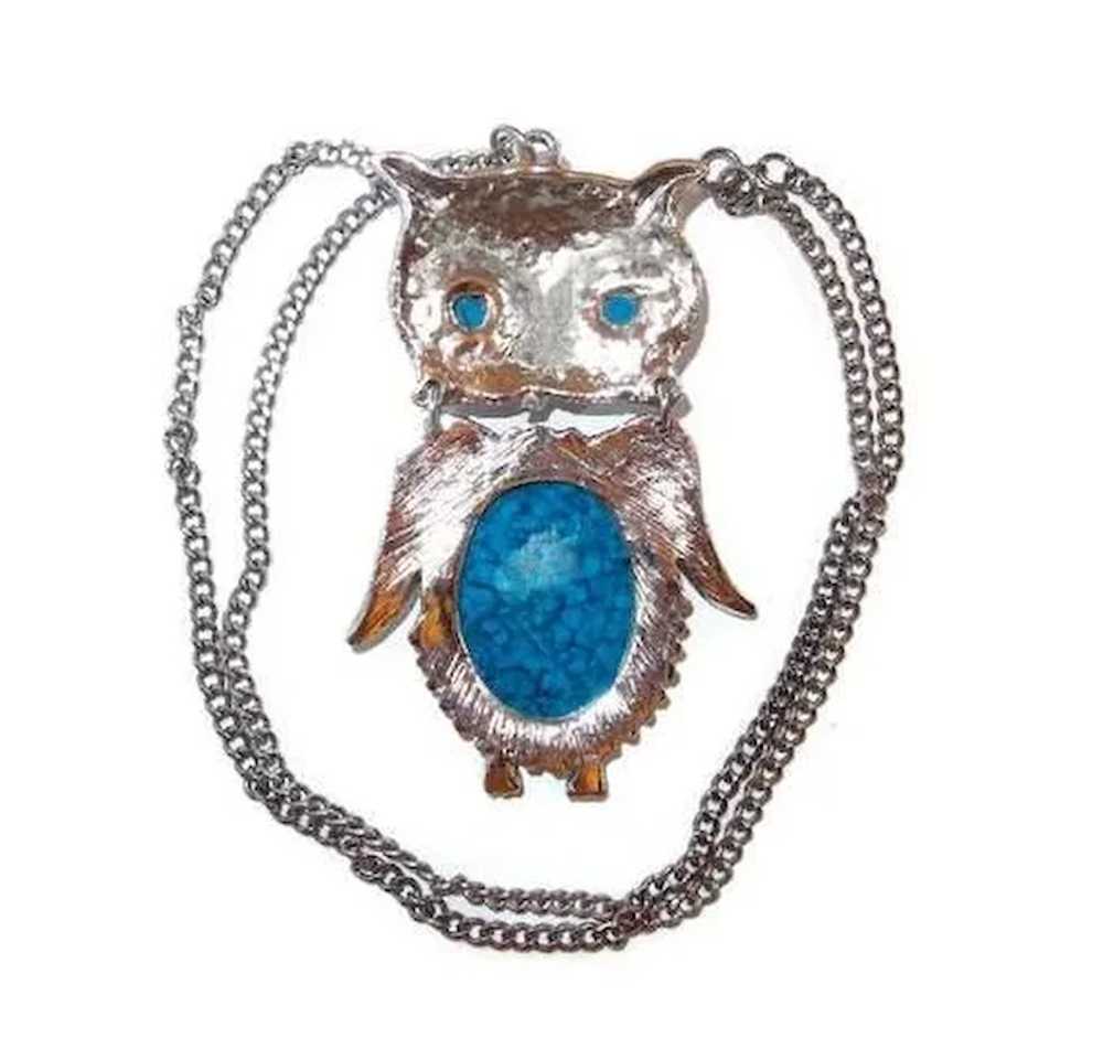 Articulated Owl Faux Turquoise Pendant Necklace - image 4