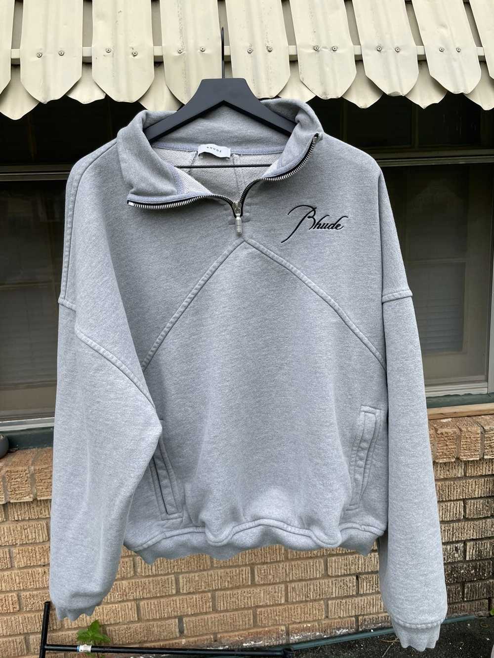 Rhude RHUDE Grey Quarter Zip Sweatshirt with pock… - image 1