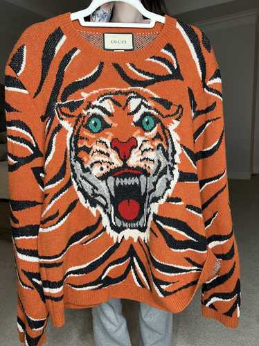Gucci Orange Gucci Tiger Intarsia Sweater