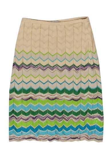 Missoni - Cream, Blue & Green Chevron Woven Skirt 