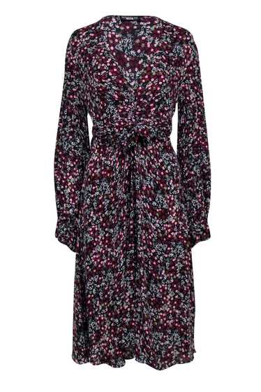 Nicholas - Black w/ Burgundy Floral Print Dress S… - image 1