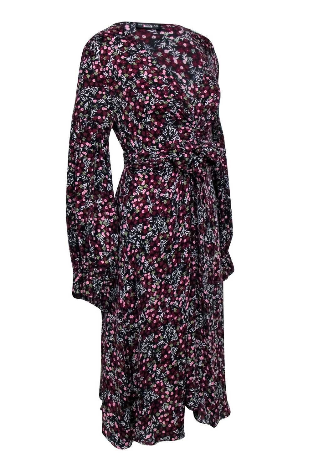 Nicholas - Black w/ Burgundy Floral Print Dress S… - image 2