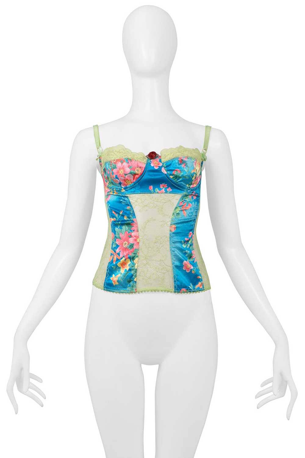 DOLCE & GABBANA BLUE FLORAL & GREEN LACE CAMISOLE… - image 1