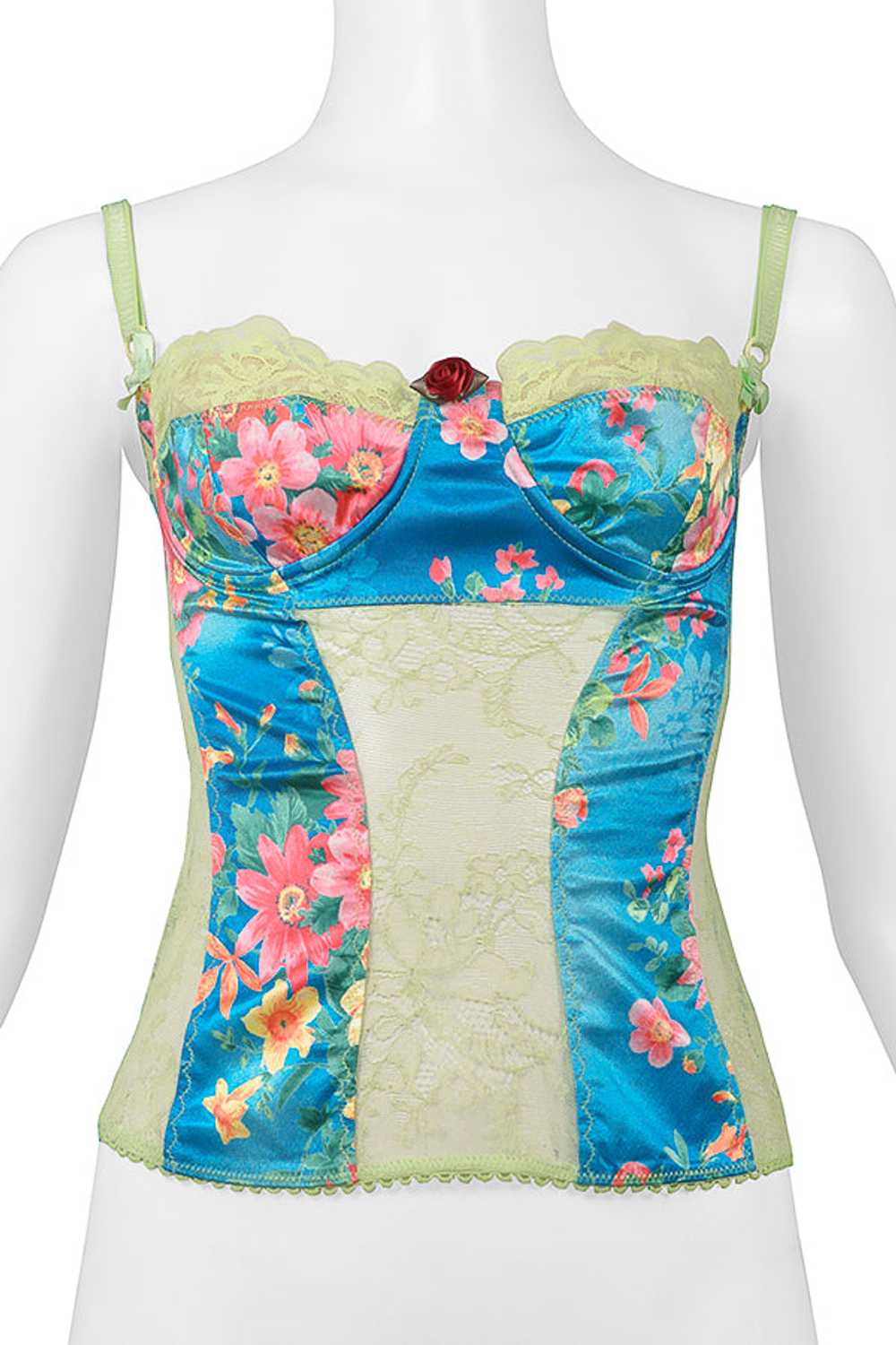 DOLCE & GABBANA BLUE FLORAL & GREEN LACE CAMISOLE… - image 3