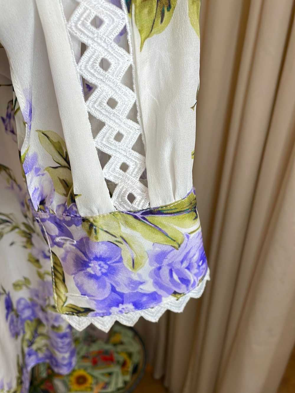 Socapri Silk white blouse with purple floral print - image 5