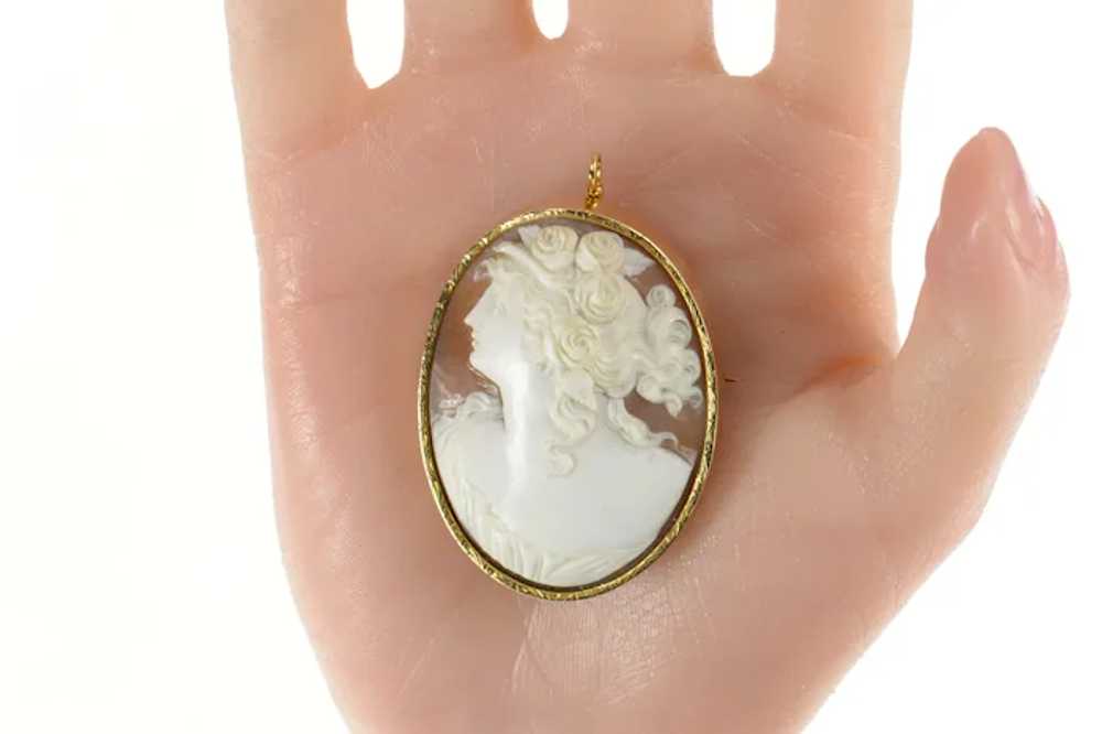 14K Victorian Elaborate Carved Shell Cameo Pendan… - image 6