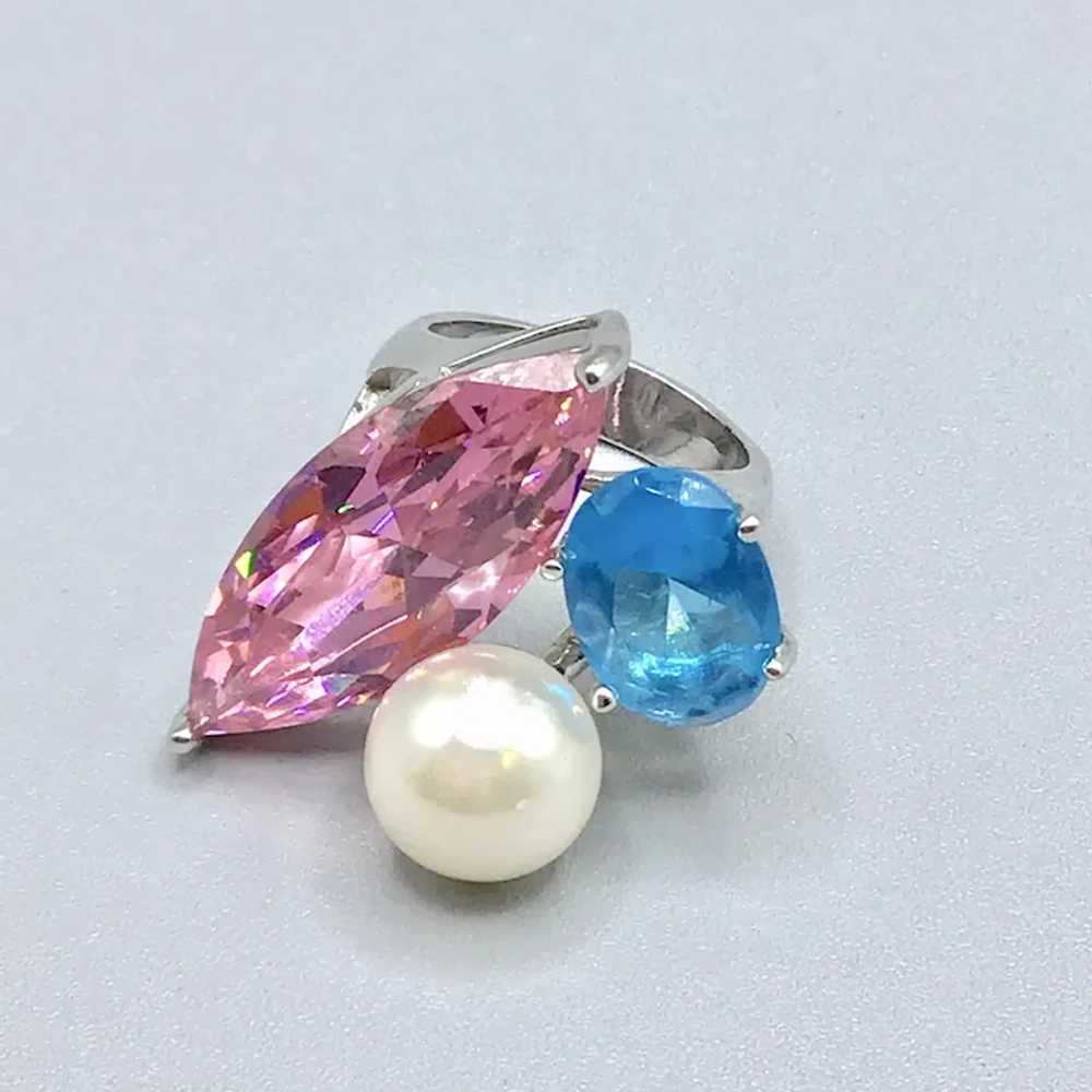 Costume Ring Size 8 Pink and Blue Glass Stones wi… - image 4