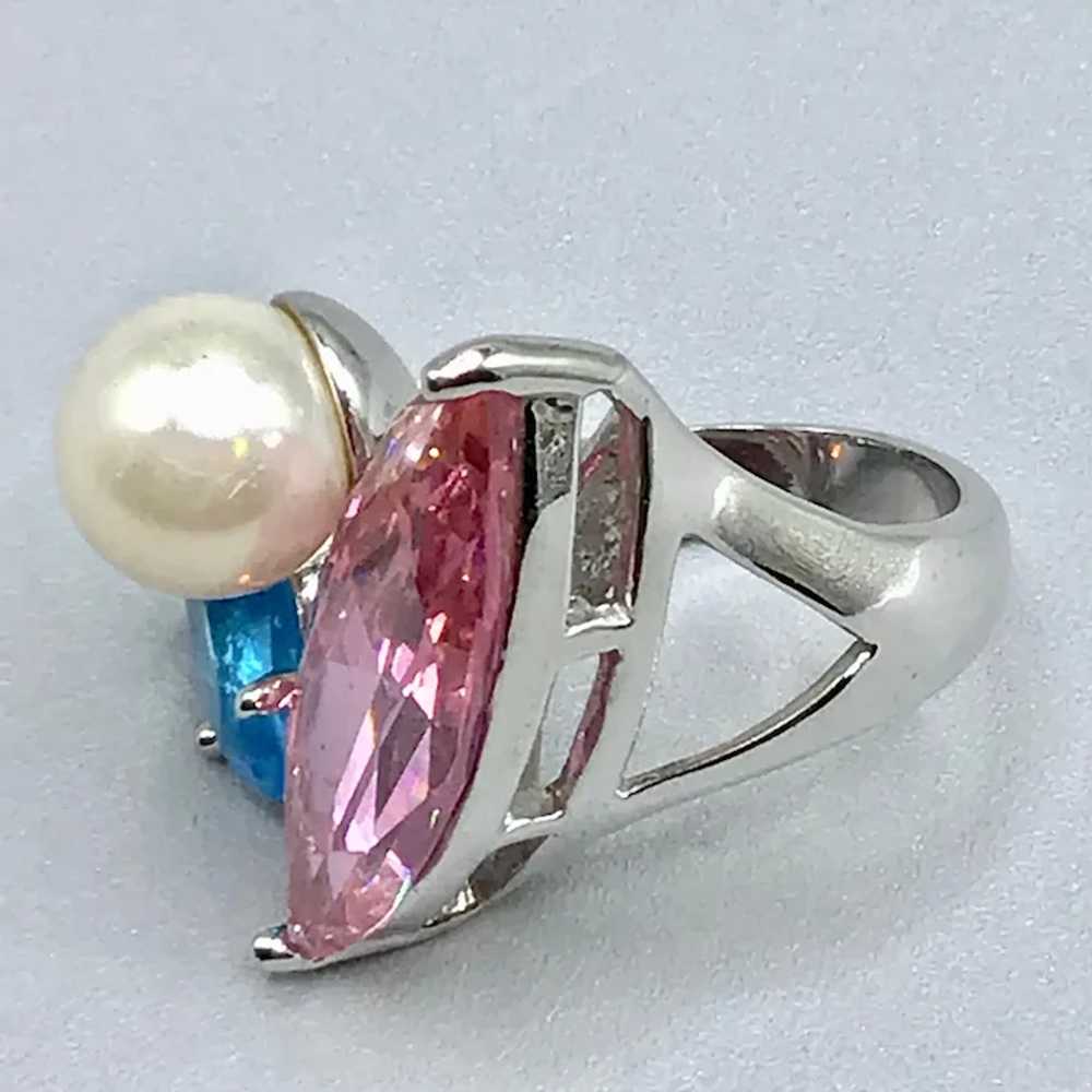 Costume Ring Size 8 Pink and Blue Glass Stones wi… - image 5