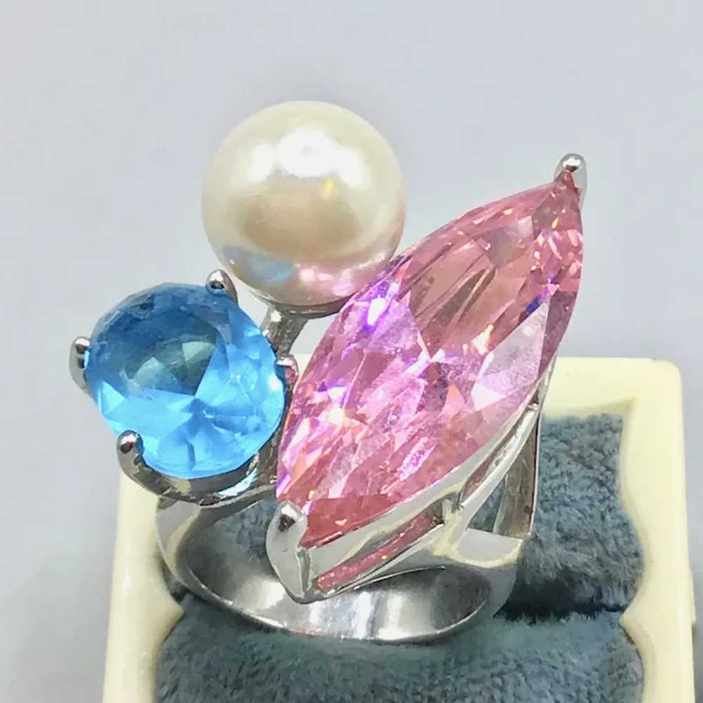 Costume Ring Size 8 Pink and Blue Glass Stones wi… - image 6