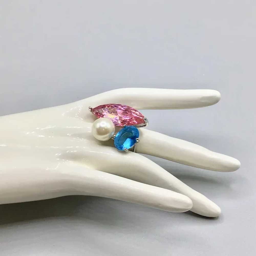 Costume Ring Size 8 Pink and Blue Glass Stones wi… - image 8