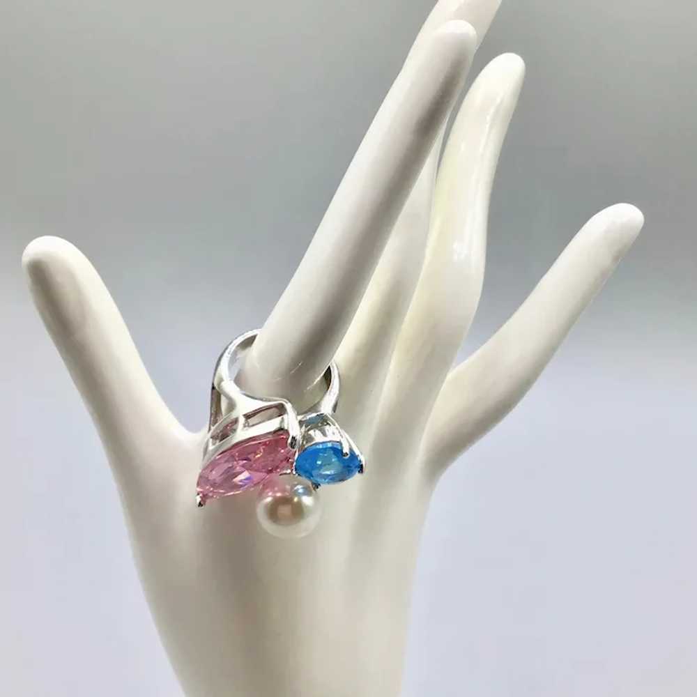 Costume Ring Size 8 Pink and Blue Glass Stones wi… - image 9