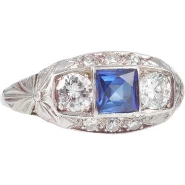 Vintage Sapphire 18k White Gold Diamond Ring - image 1