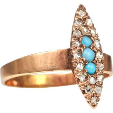 Vintage 14k Rose Gold Diamond and Turquoise Ring - image 1