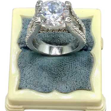 Costume Solitaire Statement Ring Size 8 Silver To… - image 1