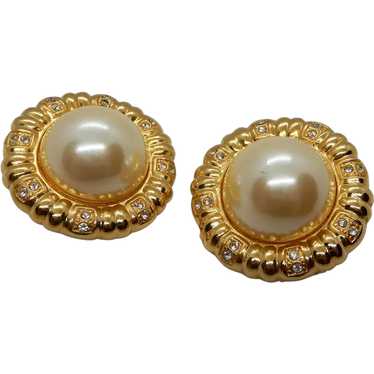 Signed Givenchy Pearl & Crystal Earrings - image 1