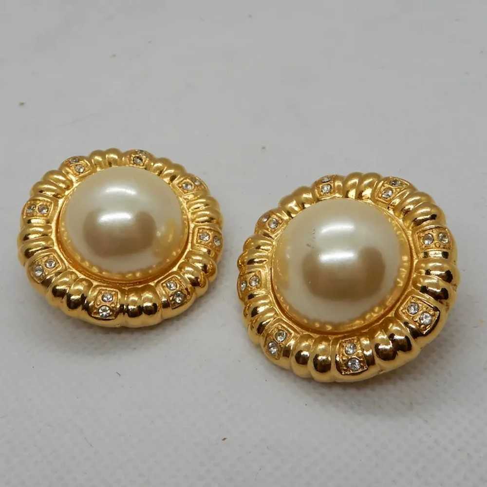 Signed Givenchy Pearl & Crystal Earrings - image 2