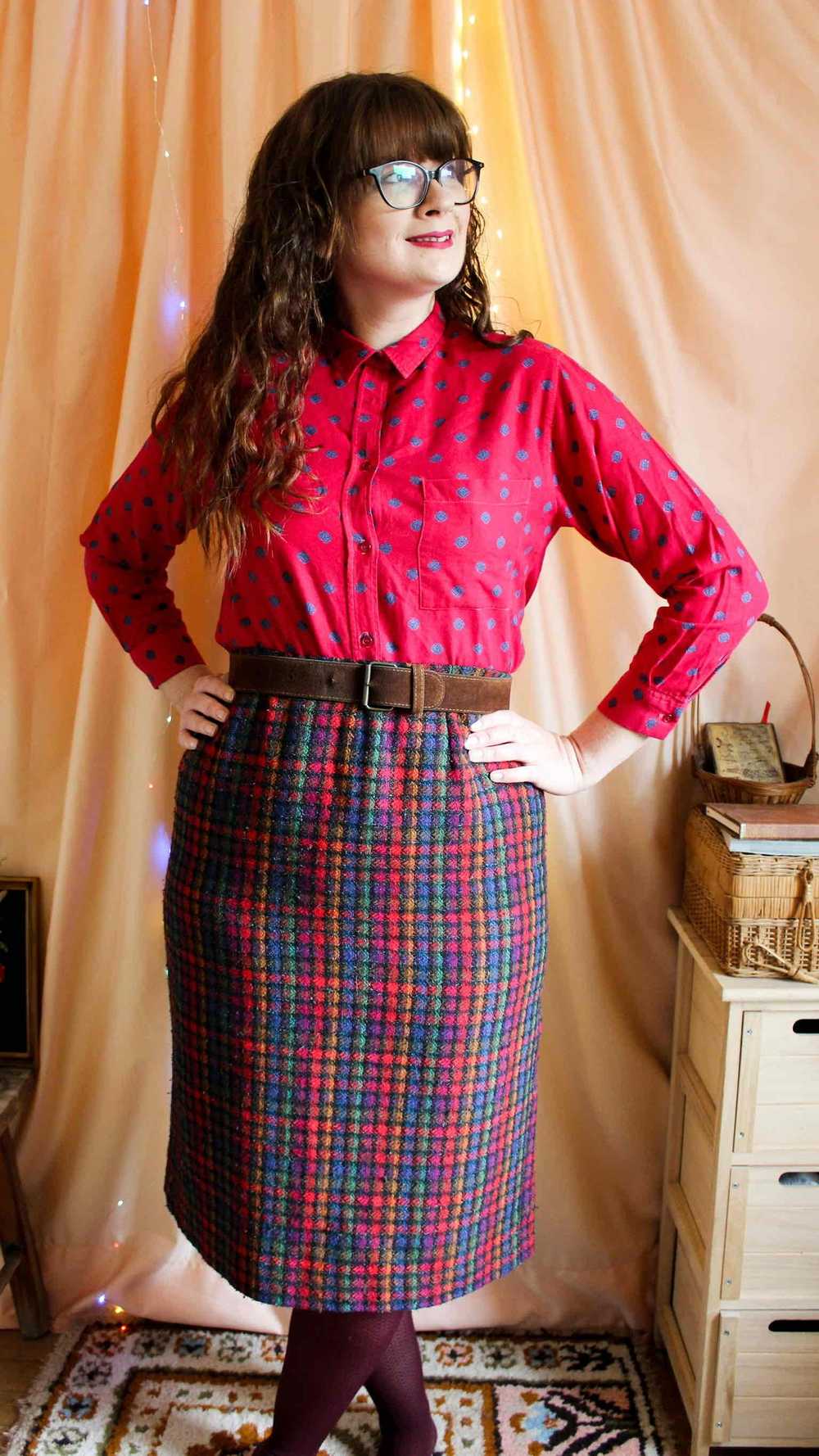 Tweed skirt - High-waisted skirt, small colored c… - image 5