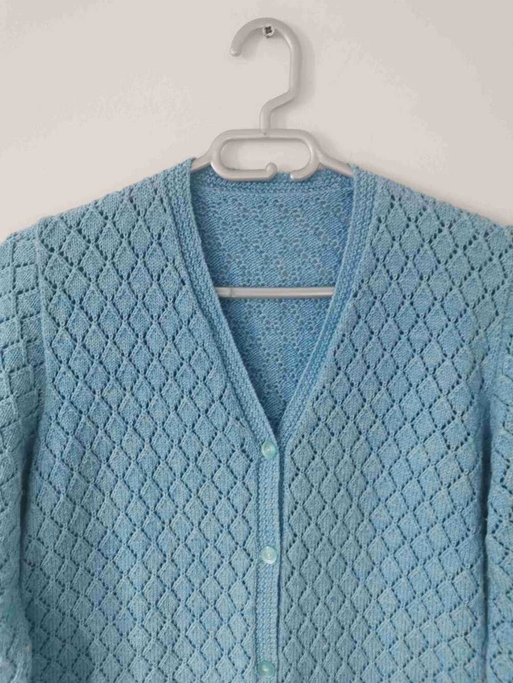 Wool cardigan - Sky blue wool cardigan, with open… - image 2