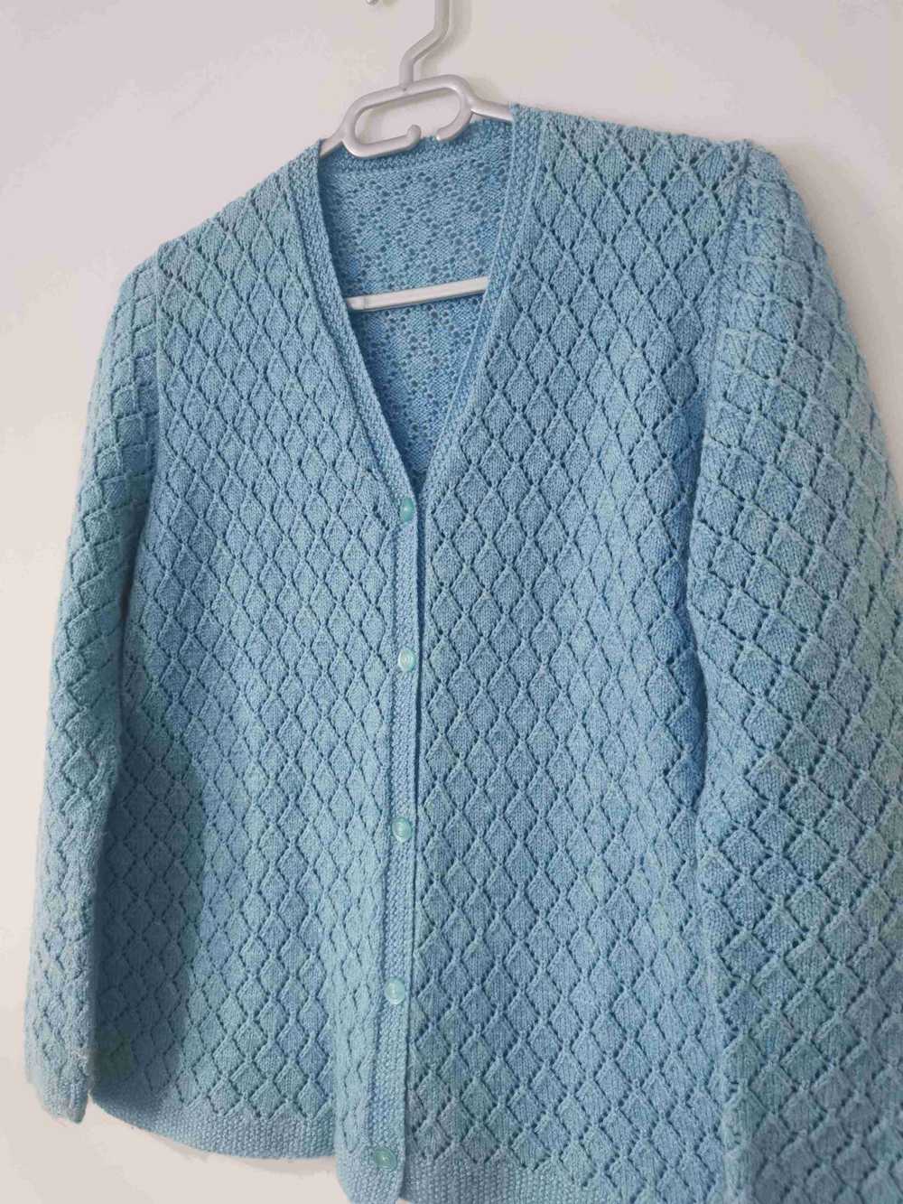 Wool cardigan - Sky blue wool cardigan, with open… - image 3