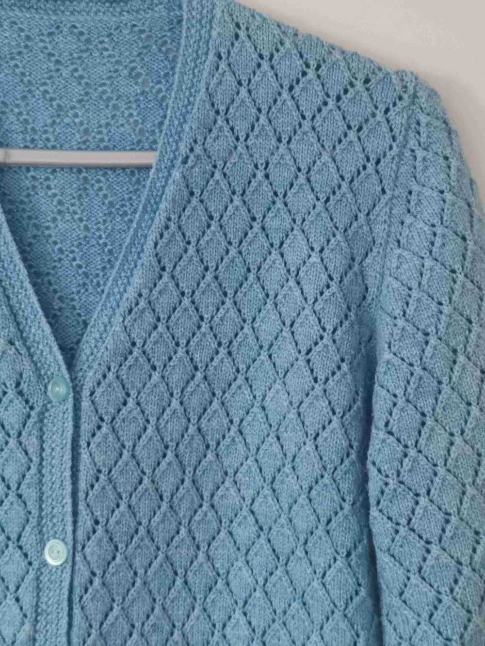 Wool cardigan - Sky blue wool cardigan, with open… - image 4