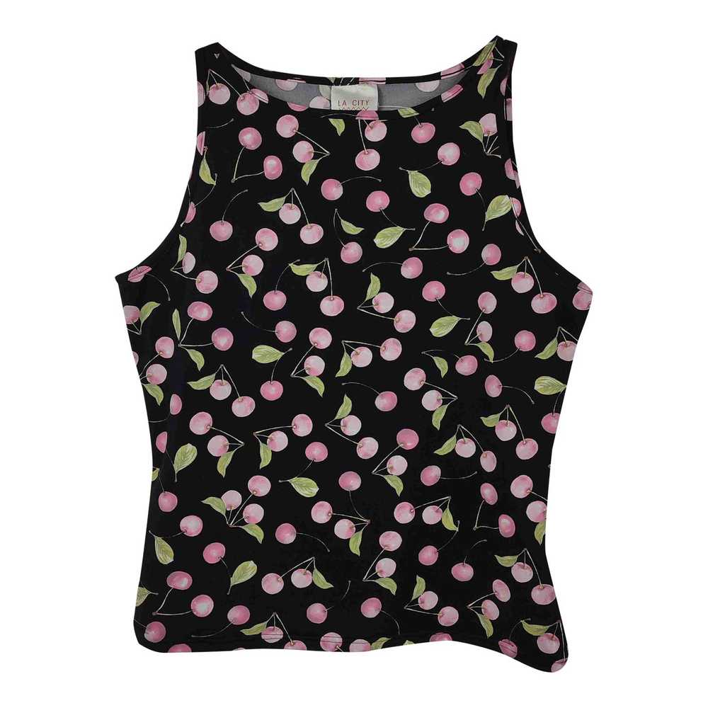 cherry top - Black top with cherry pink and green… - image 1