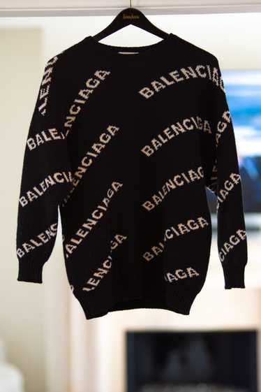 Balenciaga Jacquard Allover Logo Oversized Crew Neck Sweater FR 38 - US  Medium