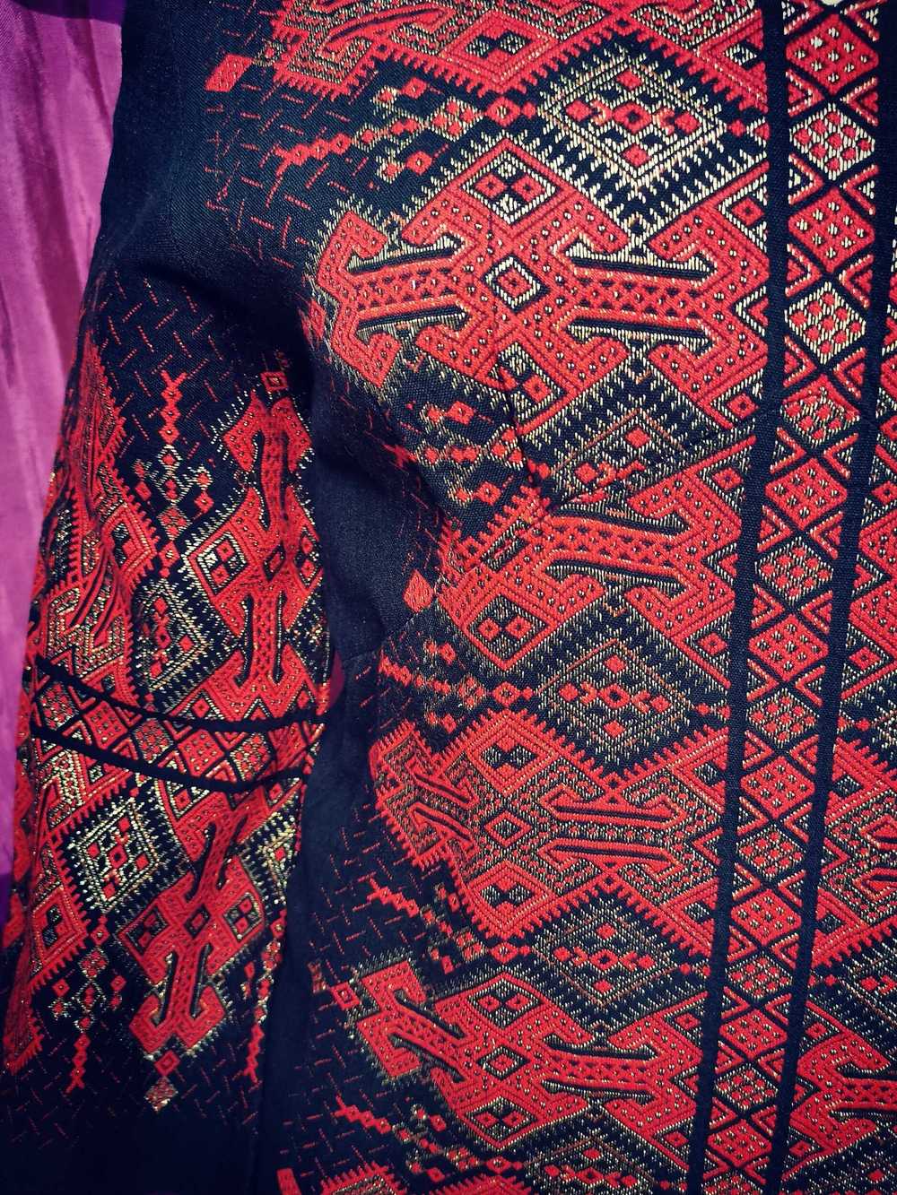 Robe longue 70's - Robe longue col V en coton tis… - image 9