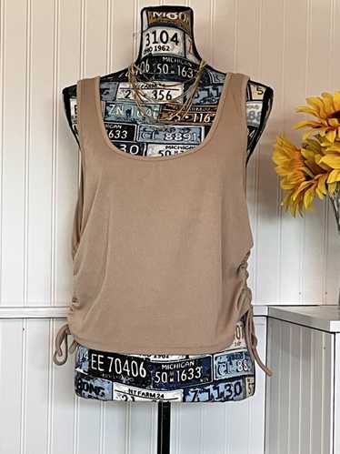 Shein Tan Side Ruched Drawstring Ties Tank Top. Si