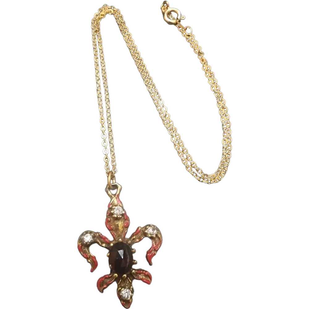 Vintage Enamel Fleur De Lis Necklace [A2002] - image 1