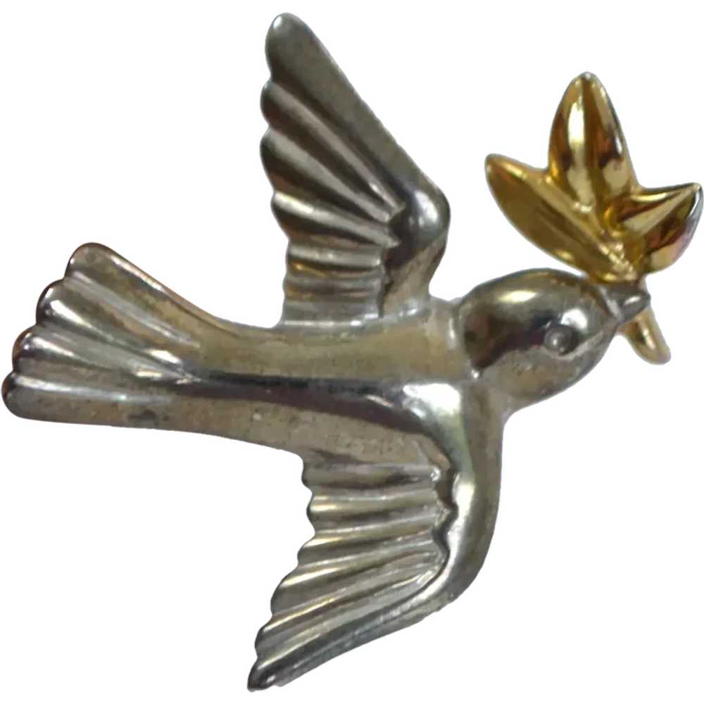 LIA Dove and Olive Branch Figural Brooch Pin - image 1