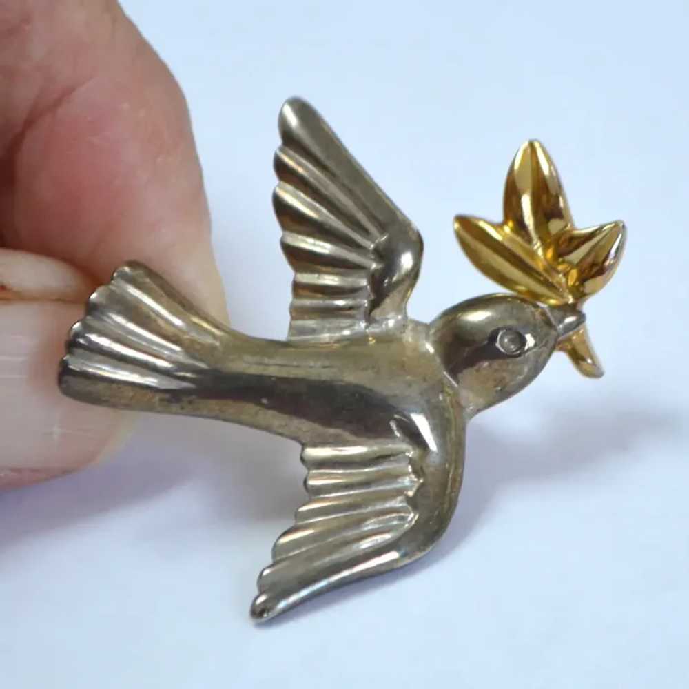 LIA Dove and Olive Branch Figural Brooch Pin - image 2