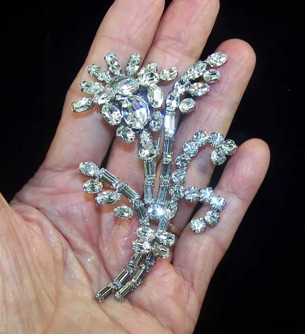 Unsigned Designer Large Diamante Floral Spray Pin - image 2
