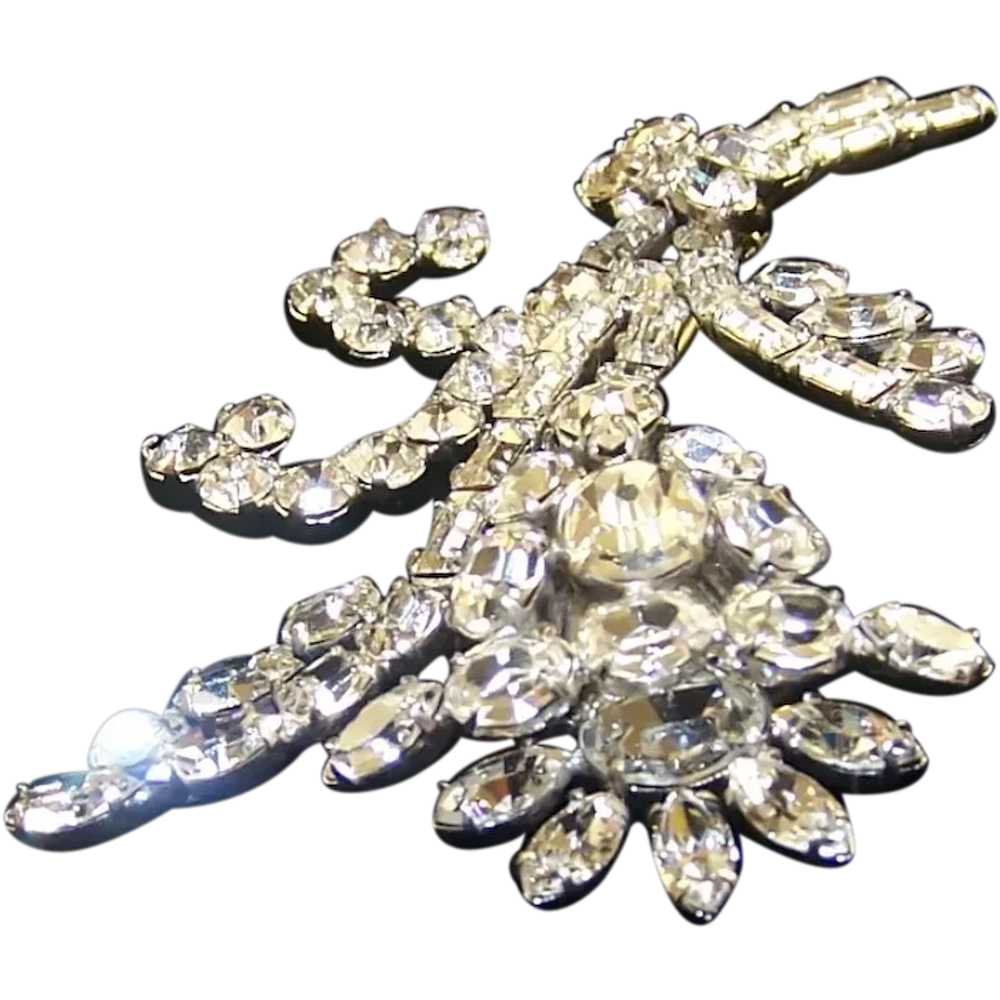 Unsigned Designer Large Diamante Floral Spray Pin - image 3