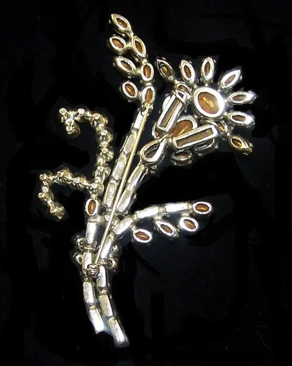 Unsigned Designer Large Diamante Floral Spray Pin - image 6