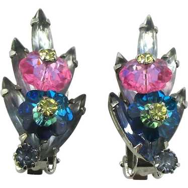 Vintage HOBE Crystal Rhinestone Clip Earrings - image 1