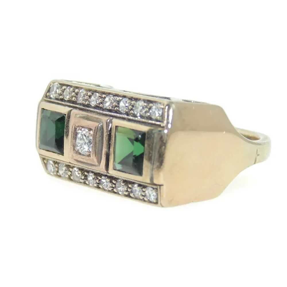 Vintage 14k Yellow Gold Men's Diamond and Green T… - image 2