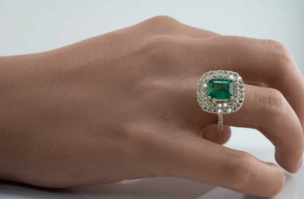 Natural Diamond Emerald Ring 18K Gold  Rectangle … - image 10