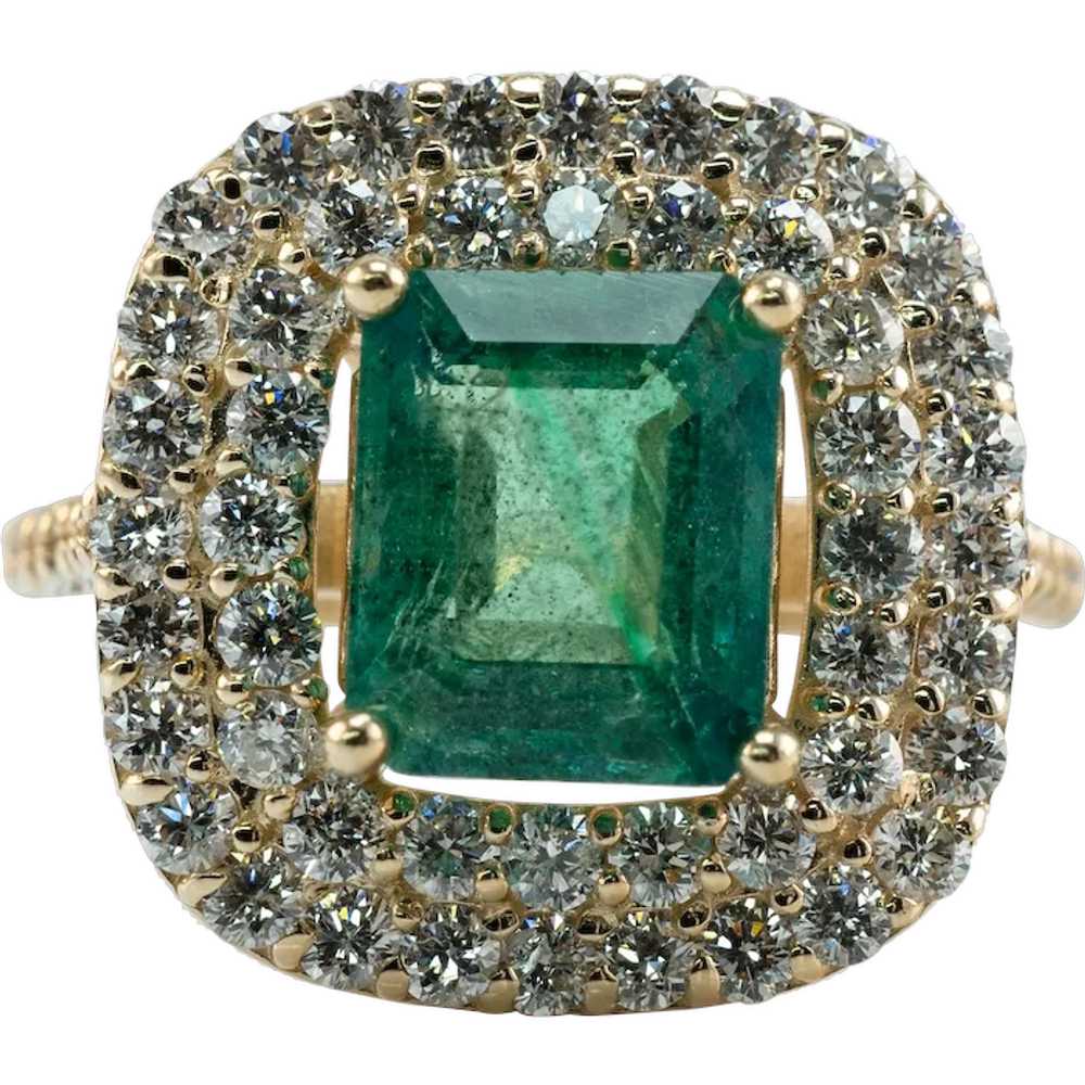 Natural Diamond Emerald Ring 18K Gold  Rectangle … - image 1