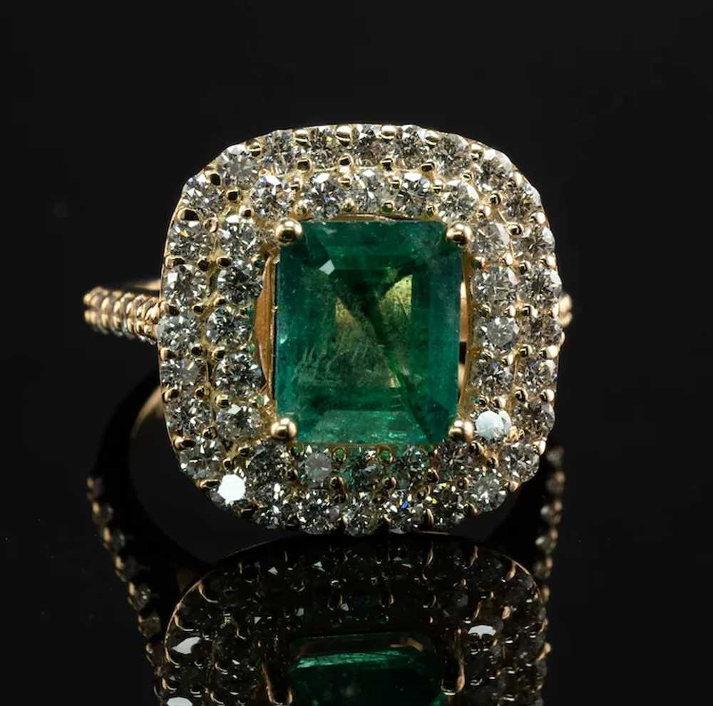 Natural Diamond Emerald Ring 18K Gold  Rectangle … - image 6